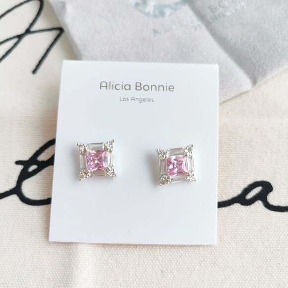 Stud Earrings - Enchanted Glow - Pink White Crystal Silver - Picture 1 of 3